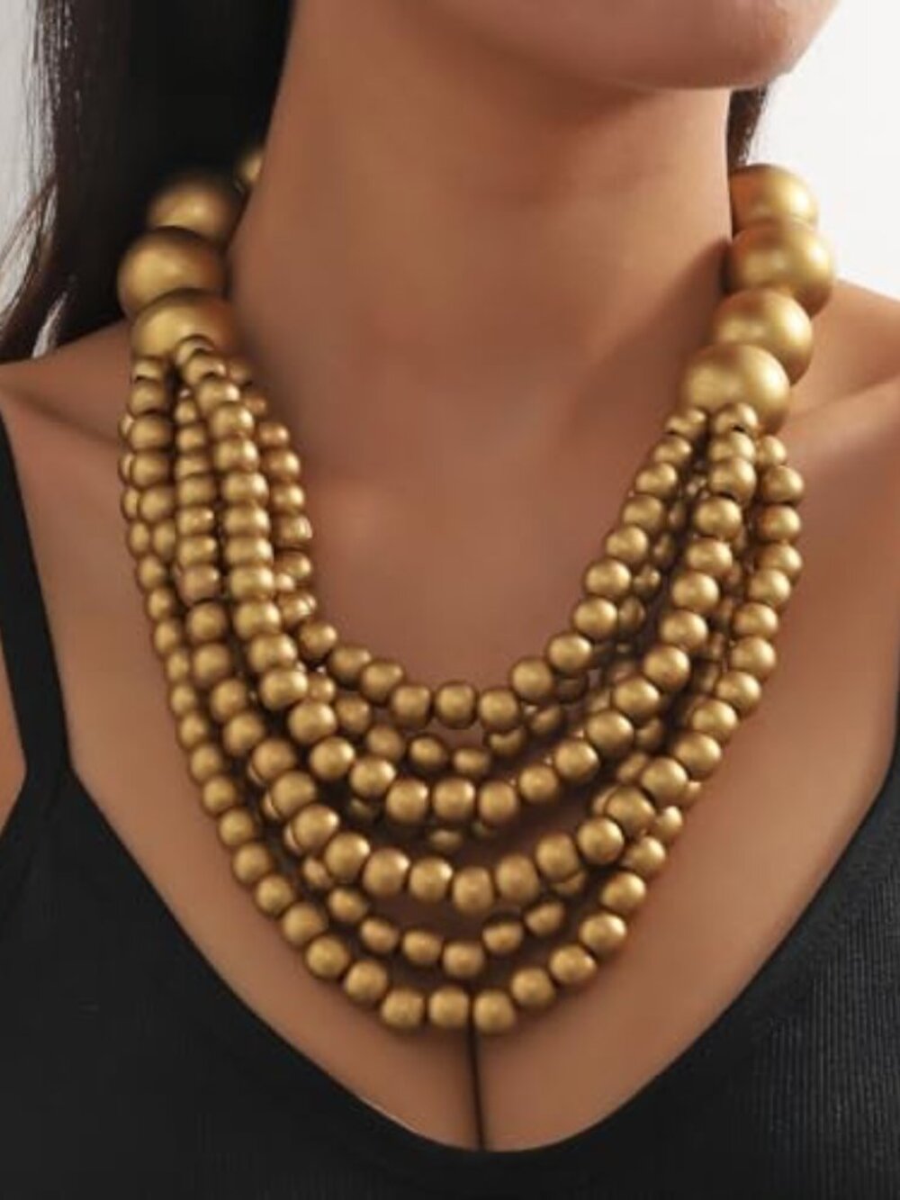New -‎ Handmade Layered Wood Bead Necklace for Women - Chunky African Statement